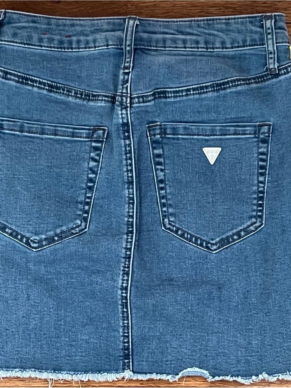 Guess Light Blue Y2K vintage Denim Skirt with Black and Yellow Side Trim